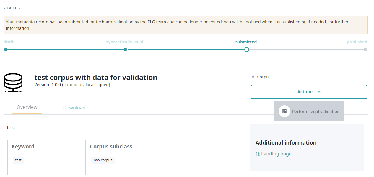 Technical/Metadata validation form