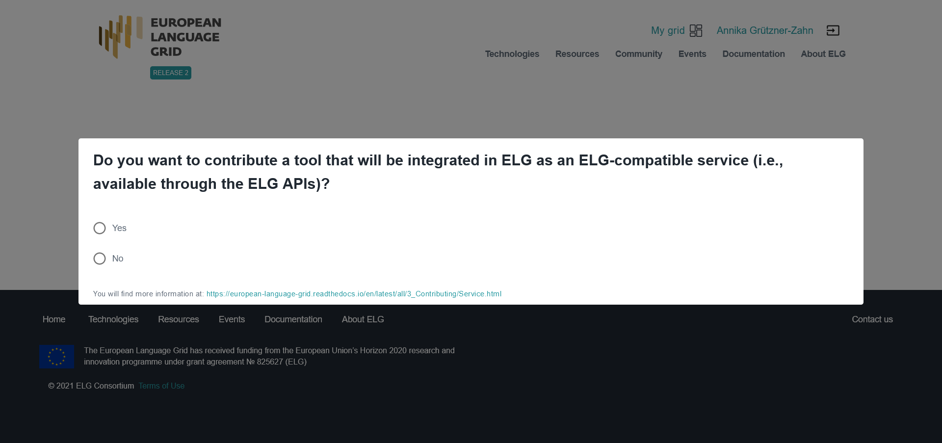 Select "yes" for ELG-compatible services