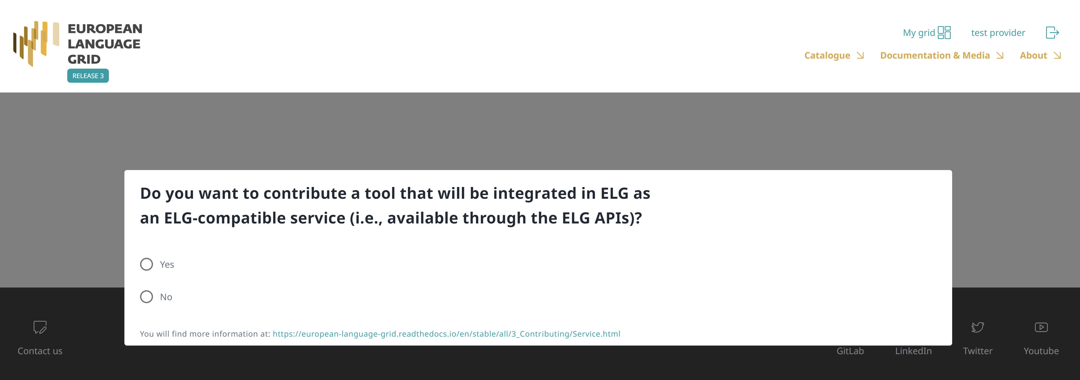 Select "yes" for ELG-compatible services