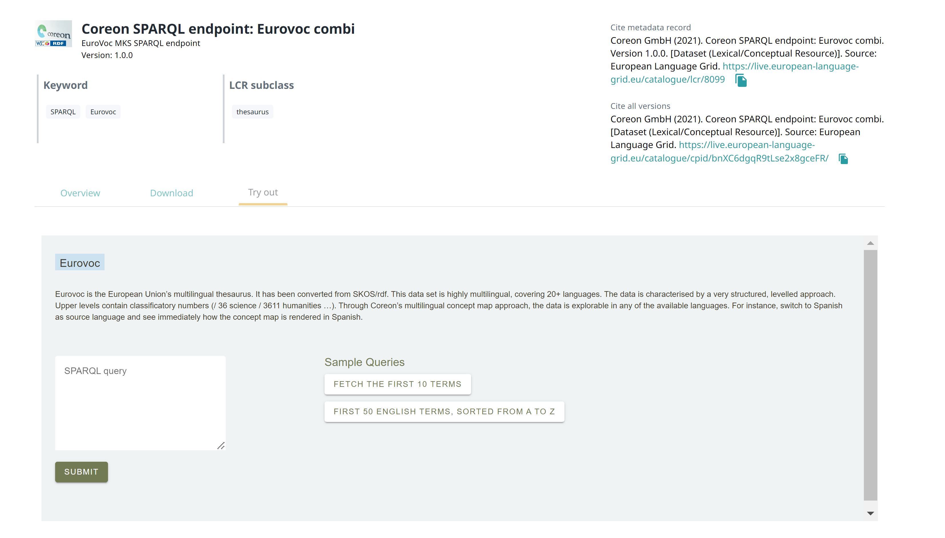 View page of a resource accessible via a SPARQL endpoint